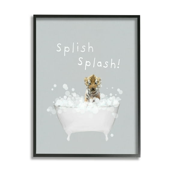 Stupell Industries Splish Splash Baby Tiger Animals & Insects Painting Black Framed Art Print Wall Art, 11 x 14