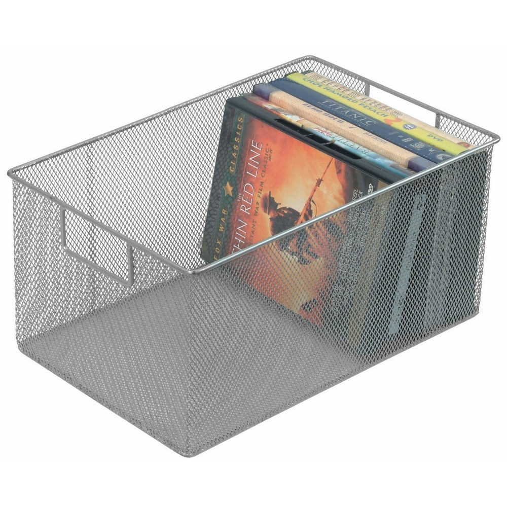 YBM Home Silver Mesh Open Bin Storage Basket DVD Cd Book Holder
