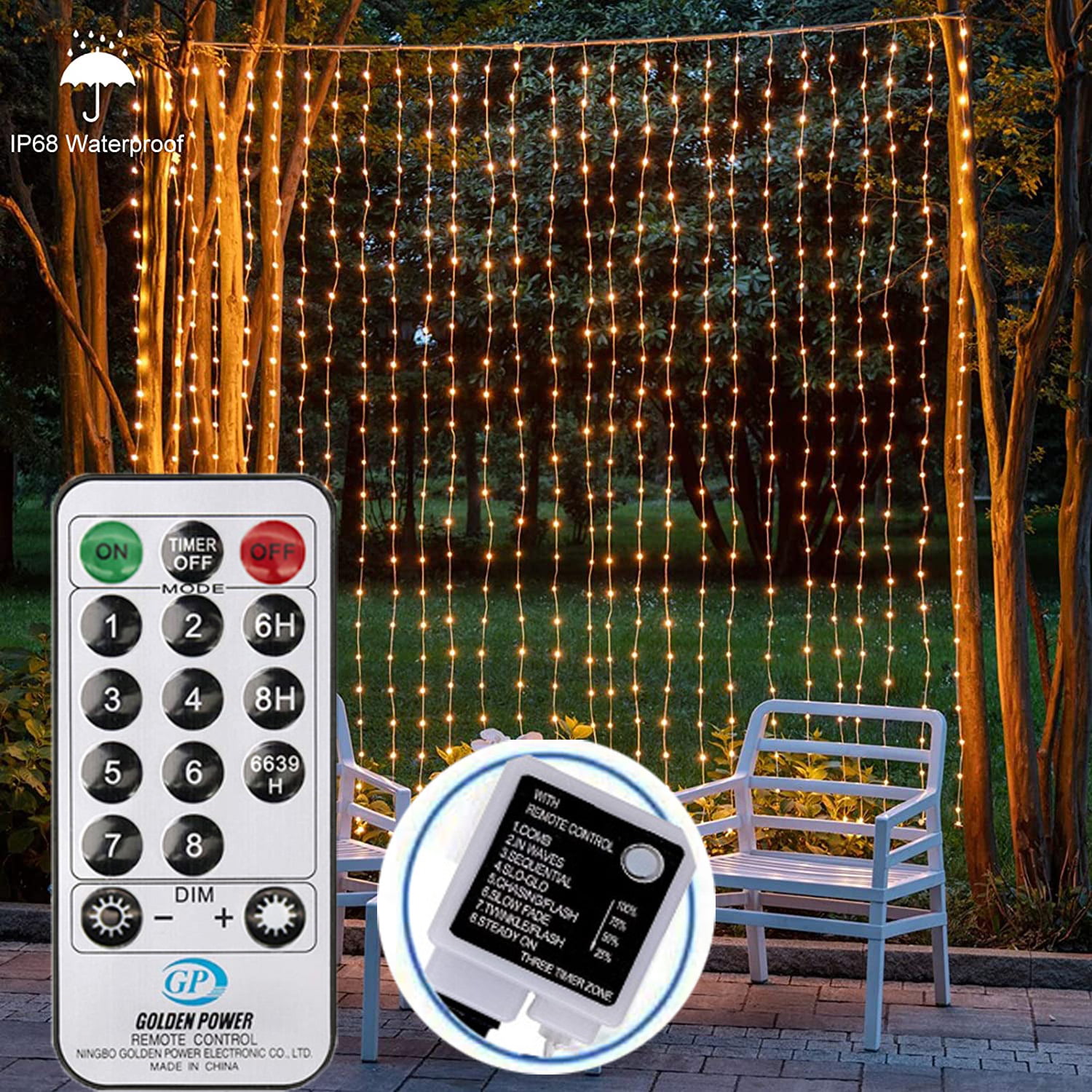 Upgraded Solar Curtain Lights, 600 LED Outdoor Waterproof Solar Powered  Waterfall String Lights for Garden with USB Rechargeable 8 Modes Remote  Control Curtain Fairy Lights (10FT*20FT) 