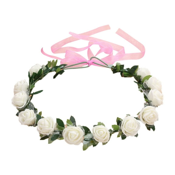 Yokua Flower Hair Wreath Headband Floral Crown Garland Adjustable Ribbon Headpiece