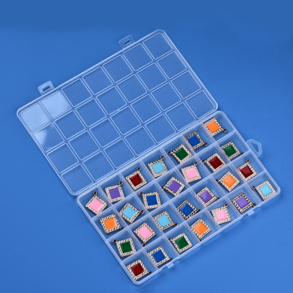 Polypropylene(PP) Bead Storage Containers 28 Compartments Organizer Boxes with Hinged Lid Rectangle Clear 22.5x13.3x1.4cm Hole: 16.5x6.5mm
