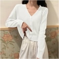 thumbnail image 5 of Arnsht Womens Solid Color Deep V Neck Cardigan Sweaters Open Front Button Down Long Sleeve Cropped Knit Coats White Free Size, 5 of 5