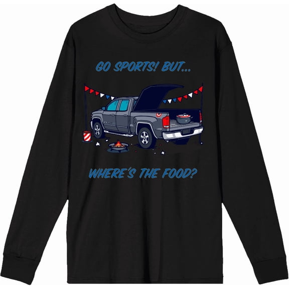 Go Sports! But Where's the Food? Adult Black Crew Neck Long Sleeve Shirt-Medium
