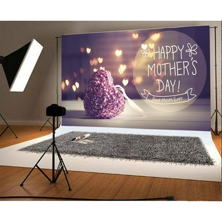 HelloDecor Polyster 7x5ft Happy Mother's Day Backdrop Best Mom Ever Sweet Bokeh Shining Hearts Blurry Rustic Wood Floor Photography Background Kids Family Photo Studio (Best Background For Photoshop)