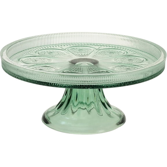 Vintage-Inspired Glass Cake Stand Round Pedestal for Desserts Cupcakes & Pie, 8.25" x 3.5", Sage Green Codi