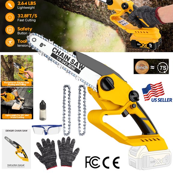8in Cordless Mini Chainsaw Electric Handheld Chain Saw Battery Power Wood Cutter
