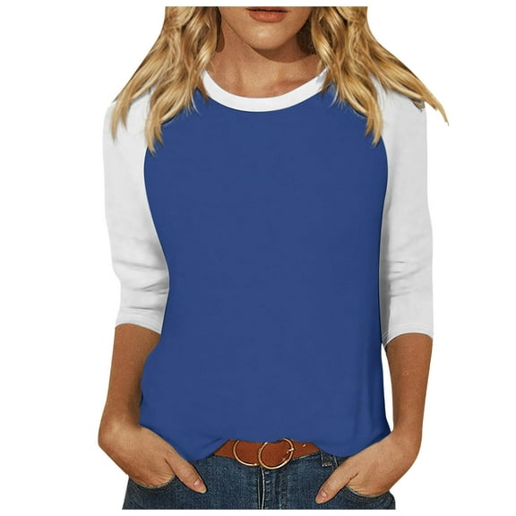 Women's 3/4 Sleeve Casual T-Shirt Summer Comfortable Round Neck Raglan Top Versatile Stylish Tee