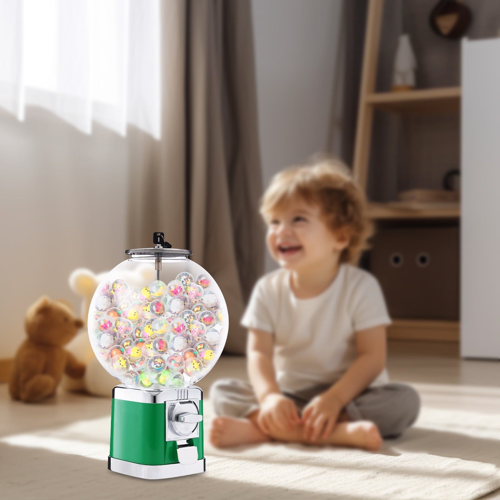 Large Capacity Vending Machine, Twister Ball Dispenser, Green Twister Ball Dispenser Used for Selling Small Capsule Toys, Pinballs, etc.