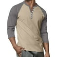 thumbnail image 5 of Domuza Men 3/4 Sleeve Shirt Trendy Casual Raglan Color Block Baseball T-Shirts Fall Lightweight Comfy Slim Fit Button Down Blouse Gray XL, 5 of 8