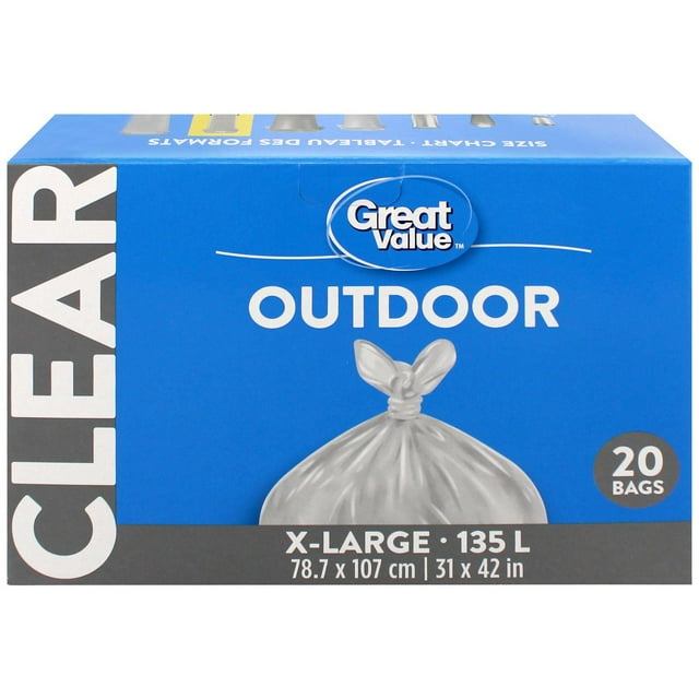 Great Value X-Large Outdoor Garbage Bags, 135L , 20bags
