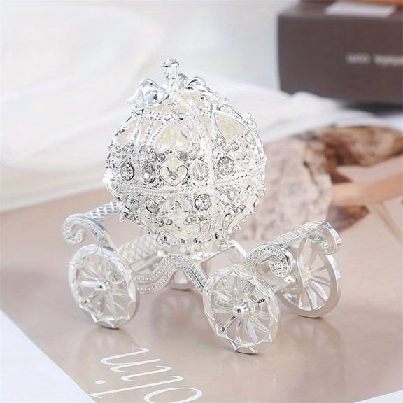 Charming Pumpkin Carriage Jewelry Box - Elegant Metal Treasure Box for Home Decor, Gifts, and Collectible Display