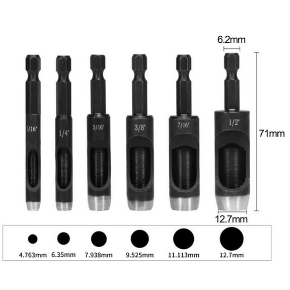 Leather Hole Puncher Hex Shank 1/4'' Handle Manual Electric Hole Puncher Belt Punch For Fabrics Pvc Cards Leather Punching Parts 5 6 8 10 11 12Mm Fangkenuo