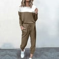 thumbnail image 2 of BLOCLOALO 2 Piece Lounge Set Pullover Crewneck Sweater Women's Outfit Crewneck Pullover Tops and Long Pants Sweatsuits with Sweatpants Long Sleeve Tops Drawstring Pants Comfy Lounge Set Khaki Xl, 2 of 5