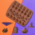 thumbnail image 4 of Molde de silicona de Halloween con cinco goteros, 1 paquete de 30 cavidades, molde para chocolate de Halloween, molde para dulces, molde con forma de lápida, sombrero de araña, murciélago y calabaza, 4 of 5