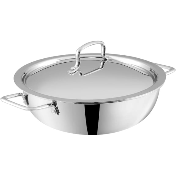 Vinod Platinum Triply Stainless Steel Kadai Suitable For Sauces, Stews, Soups | Extra Deep, Induction, Electric Friendly