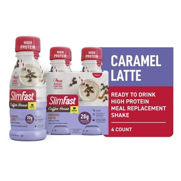 SlimFast Advanced Energy High Protein Ready to Drink Meal Replacement Shake, Caramel Latte, 11 fl. oz., Pack of 4