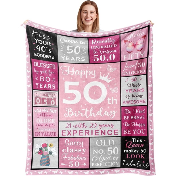 LHSHID 50th Birthday Gifts for Her 50th Birthday Blanket Birthday Gifts for Women Happy 50th Birthday Decorations 50 Year Old Gifts for Women for 50 Year Old Woman 50x60in