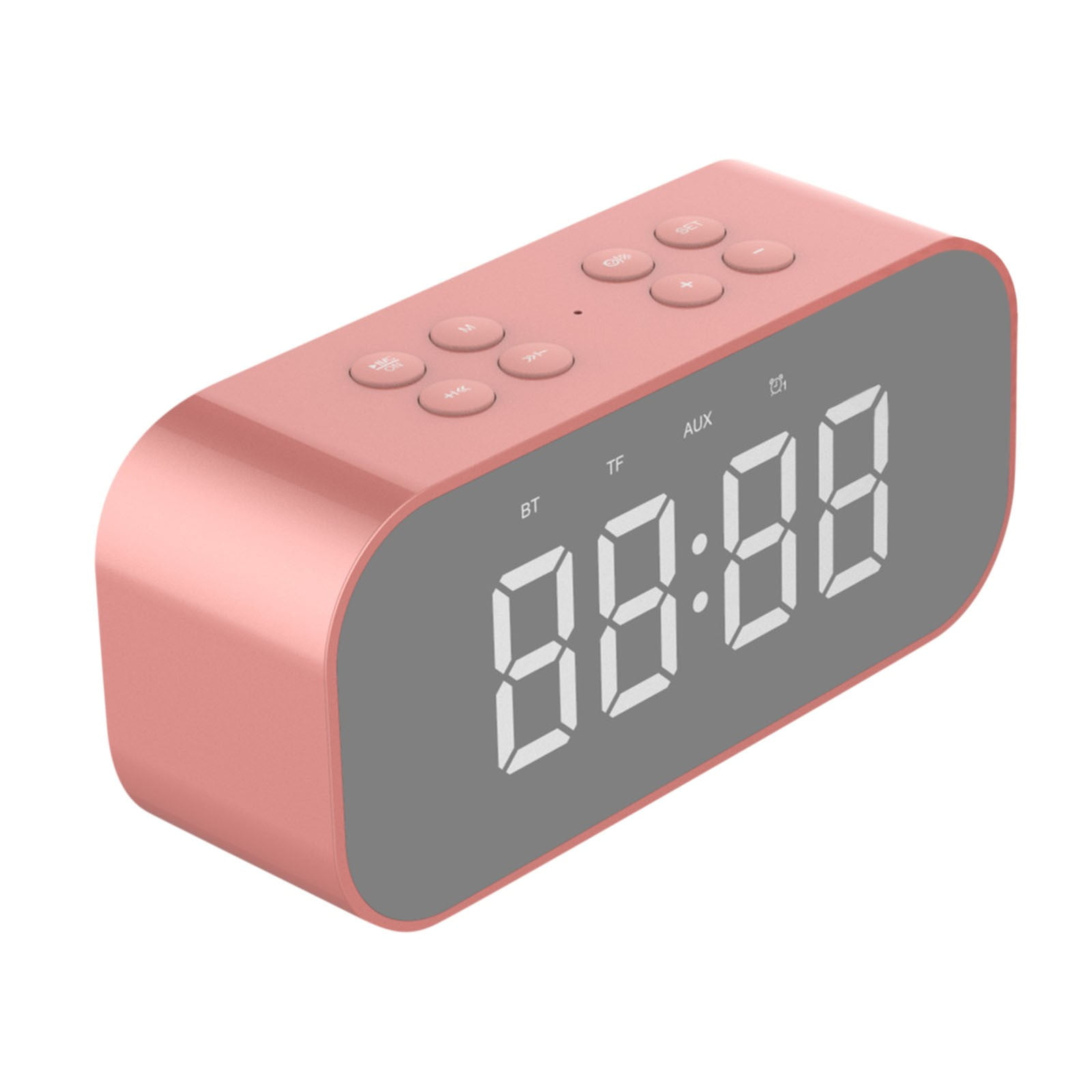 LACKUST Alarm Clock Bluetooth Speaker High Power Portable Column For PC Computer Speakers Subwoofer Box Music Center FM,Pink
