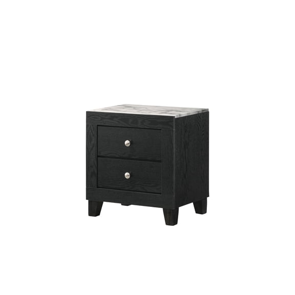 Miekor Furniture 1pc Contemporary Modern White Faux Marble Top 2 Drawers Nightstand Black Finish Bedroom Furniture 62335
