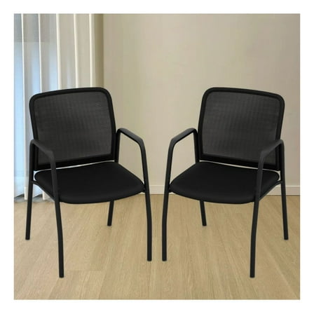 Waiting Room Chairs Set of 2, Office Guest Chairs with Mesh Backrest, 330lbs Capacity, Black
