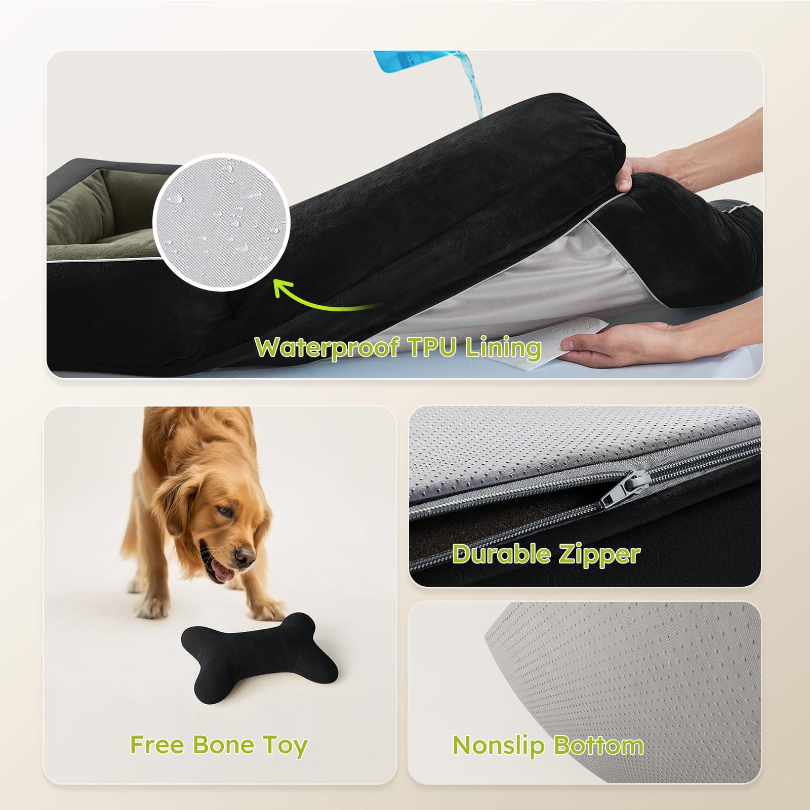 Jumbo Dog Bed Black 45"L x 35"W x 9.5"Th Orthopedic Cooling Gel Memory Foam Waterproof Washable Cover