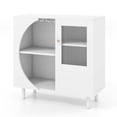 thumbnail image 4 of Aparador Buffet Costway Armario de Cocina con Puerta de Vidrio Corrugado Soporte para Copas de Vino 2 Filas Estantes Abiertos Patas de Metal Blanco, 4 of 4