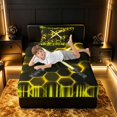 thumbnail image 5 of meiyoeat Neon Lights Twin Sheet Sets for Boys, Sci-Fi Yellow Gaming Bedding, 3pcs, 1 Flat Sheet, 1 Fitted Sheet and 1 Pillowcase, 5 of 6