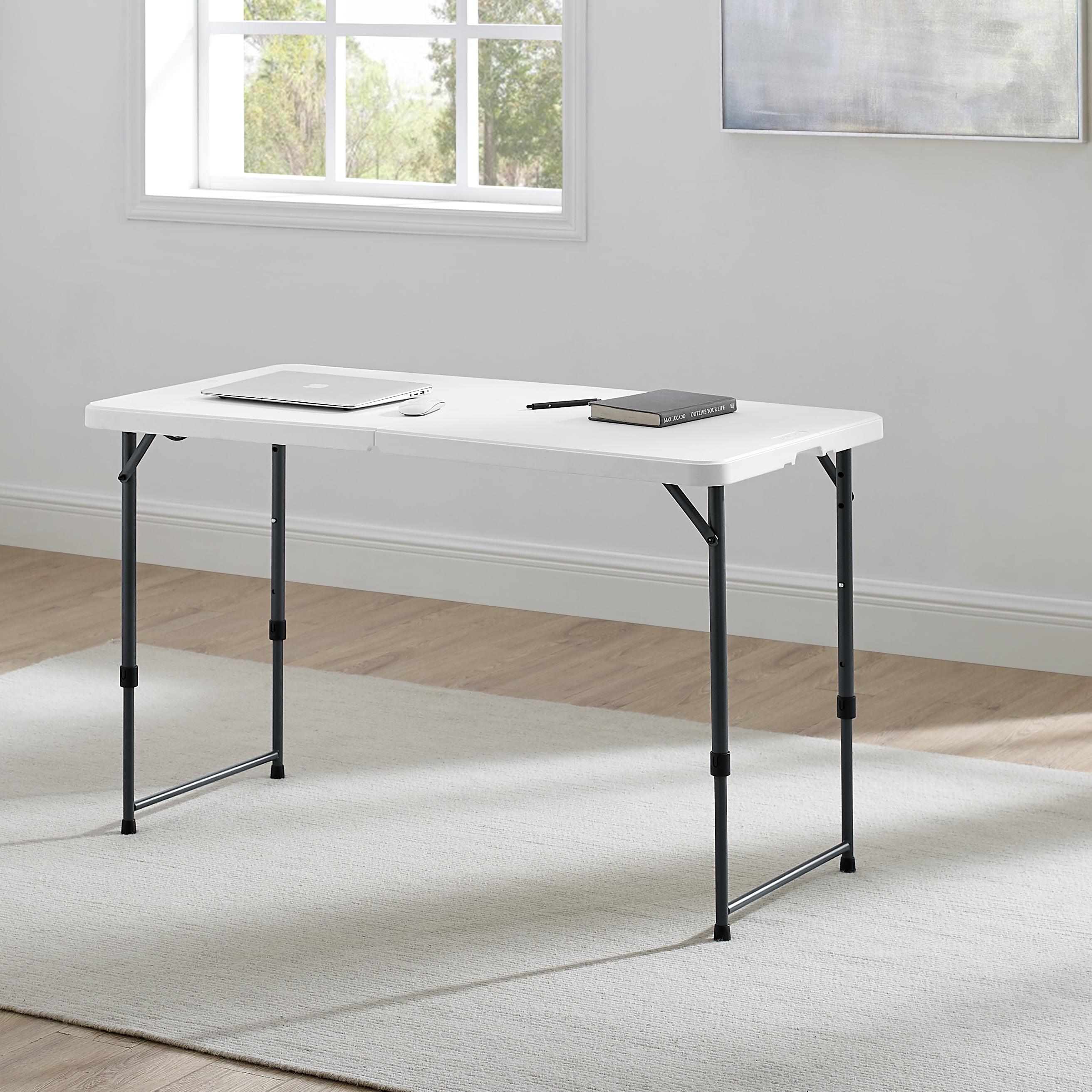 (4 pack) Mainstays 4' Adjustable Height Centerfold Folding Table, White