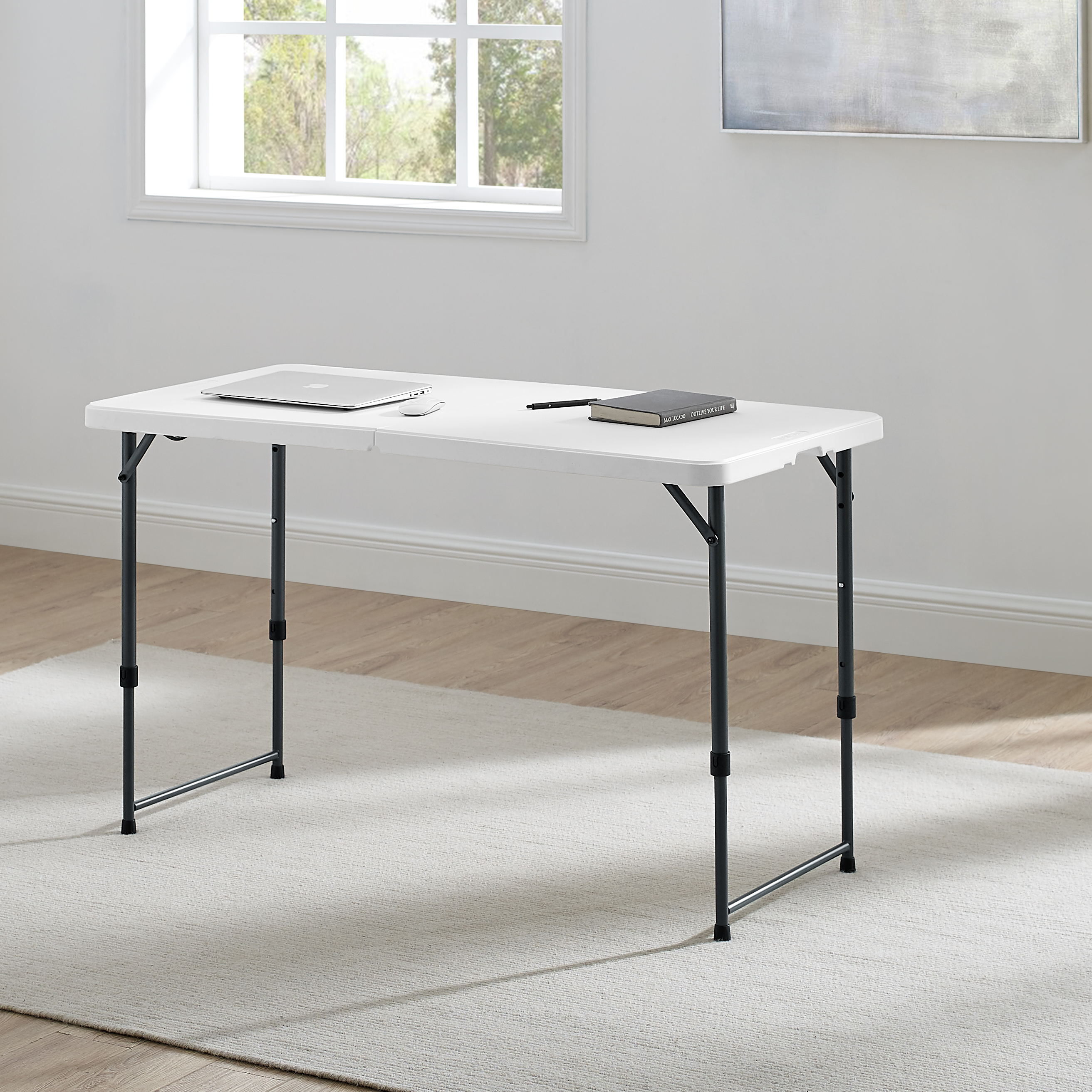 Mainstays 4-Foot Adjustable Height Folding Table, White photo 1