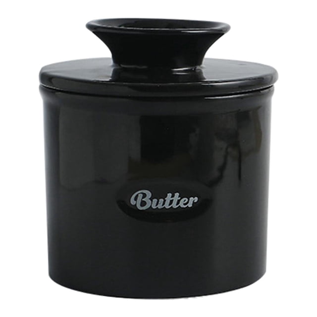 Lindo soporte de almacenamiento untable de cerámica de de fresca hecho a mano para refrigerador Tapa de mano Capacidad razonable Negro Baoblaze encargado de la mantequilla
