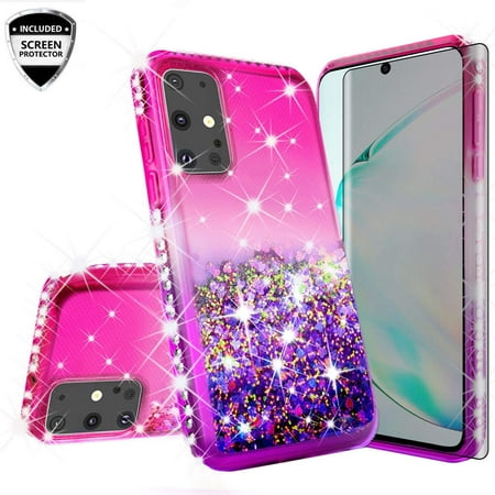 Samsung Galaxy S20 Plus/S20+ Case w/ TPU Screen Protector Liquid Quicksand Glitter Cute Bling Girls Women [Shock Proof] Case for Galaxy S20 Plus - Pink/Purple
