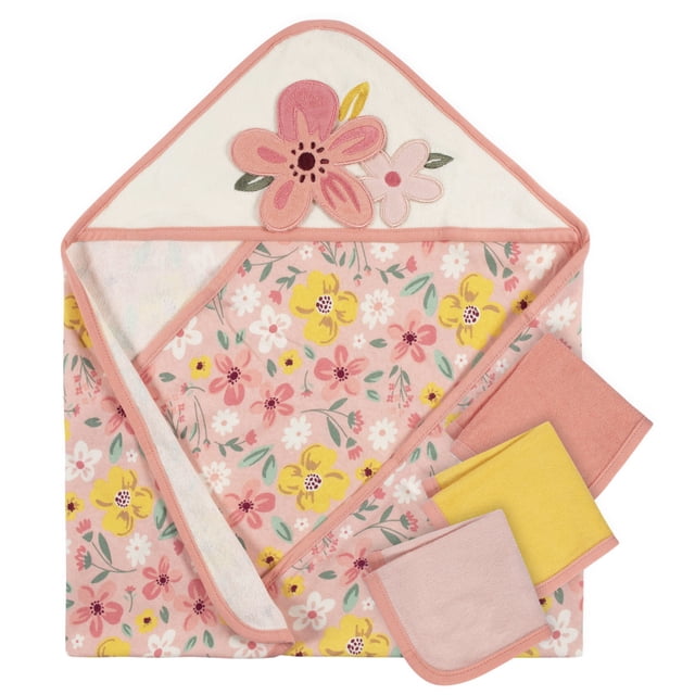 Gerber Set 4 Toallas con Capucha para Bebé 80% Algodón OEKO-TEX Rosa