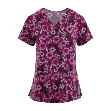 

Cakiesky Women s Scrubs Top Funny V-Neck Printed Valentines Day Scrubs Pink XL