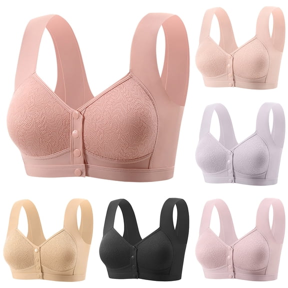 HomeDM Front-Closure Bras for Women No Underwire Full Coverage Supportive Tshirt Bras Push Up Supportive, Red, 38