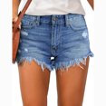 thumbnail image 1 of Luvamia - Pantalones cortos de mezclilla para mujer, estilo casual, deshilachados, con dobladillo crudo Zhivalor FSHY032-5, 1 of 5
