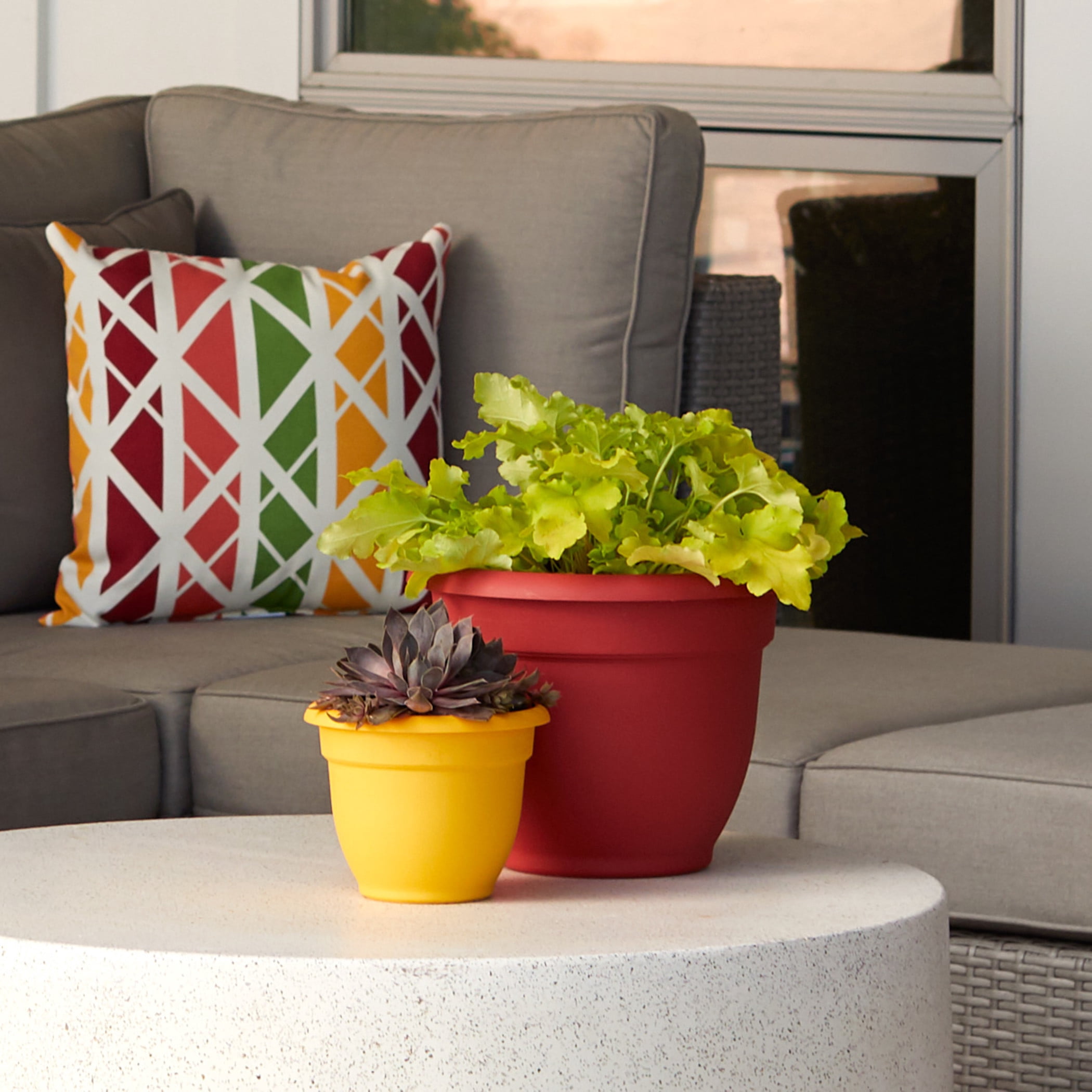 Bloem Ariana 10" Self-Watering Plastic Planter - Rolled Rim Indoor/Outdoor Garden Pot, Burnt Red