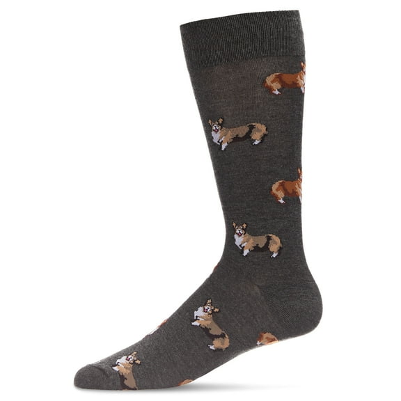 MeMoi Men's Corgi Dog Crazy Bamboo Blend Novelty Crew Sock - Mens - Male, 10-13, Charcoal Heather