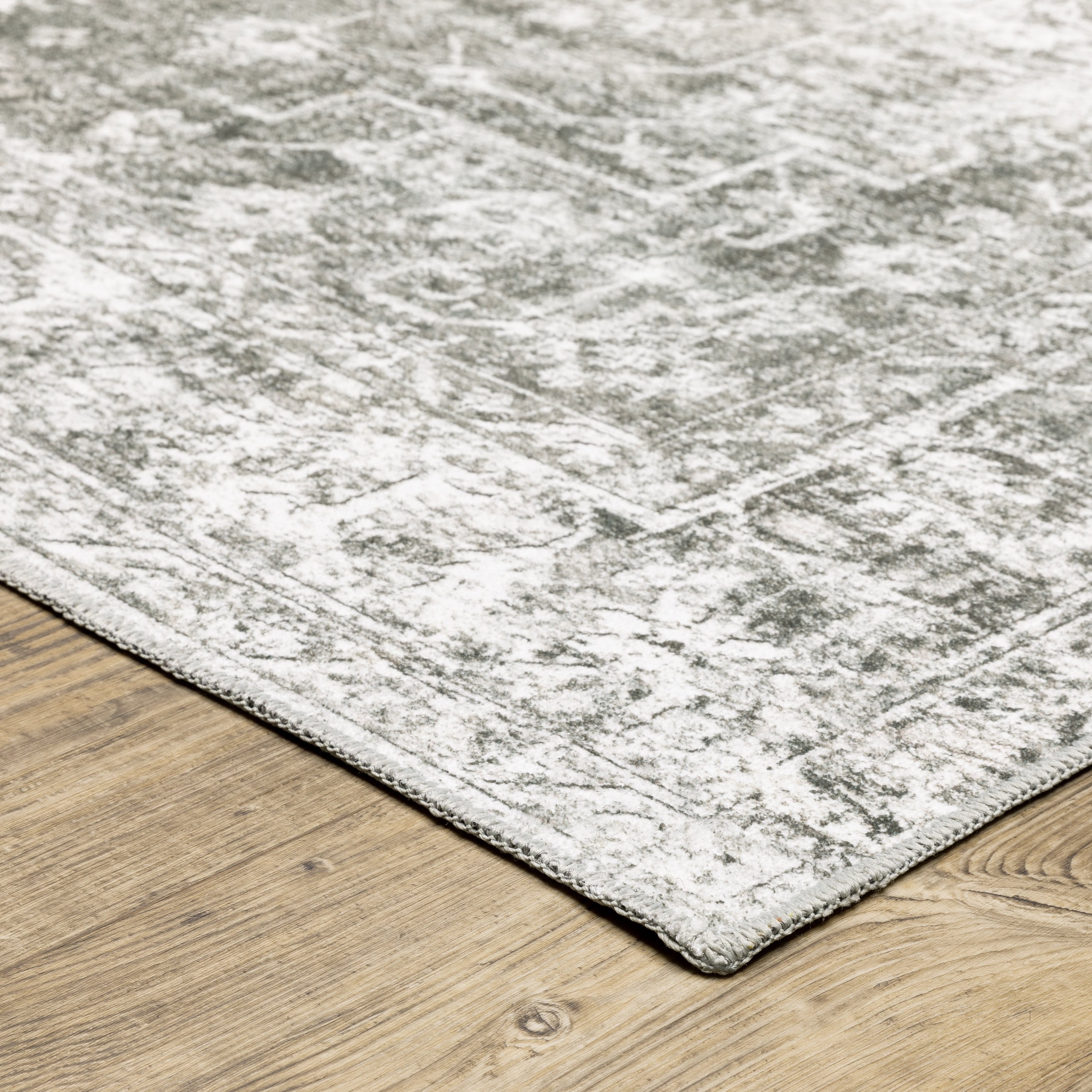 Avalon Home Marlowe Washable Distressed Oriental Grey/ Ivory Indoor Area Rug