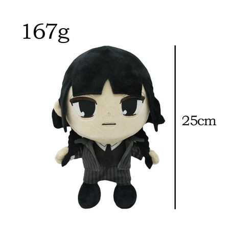 Wednesday Addams Doll Cute Wednesday Doll Addams Family Plush Doll with Bangs 9.8 Inch Figure Gifts for Fans (Addams)