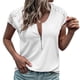 thumbnail image 1 of Camiseta casual de verano para mujer, cuello redondo, cremallera, encaje, blusas, túnica suelta, manga corta, 1 of 6