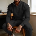thumbnail image 4 of LEKWK Tracksuit Men 2 Piece Outfit Quarter Zip Mock Neck Sweatshirt and Jogger Sweatpants Athletic Fall Winter Gym Sweatsuits Matching Sets, 4 of 6