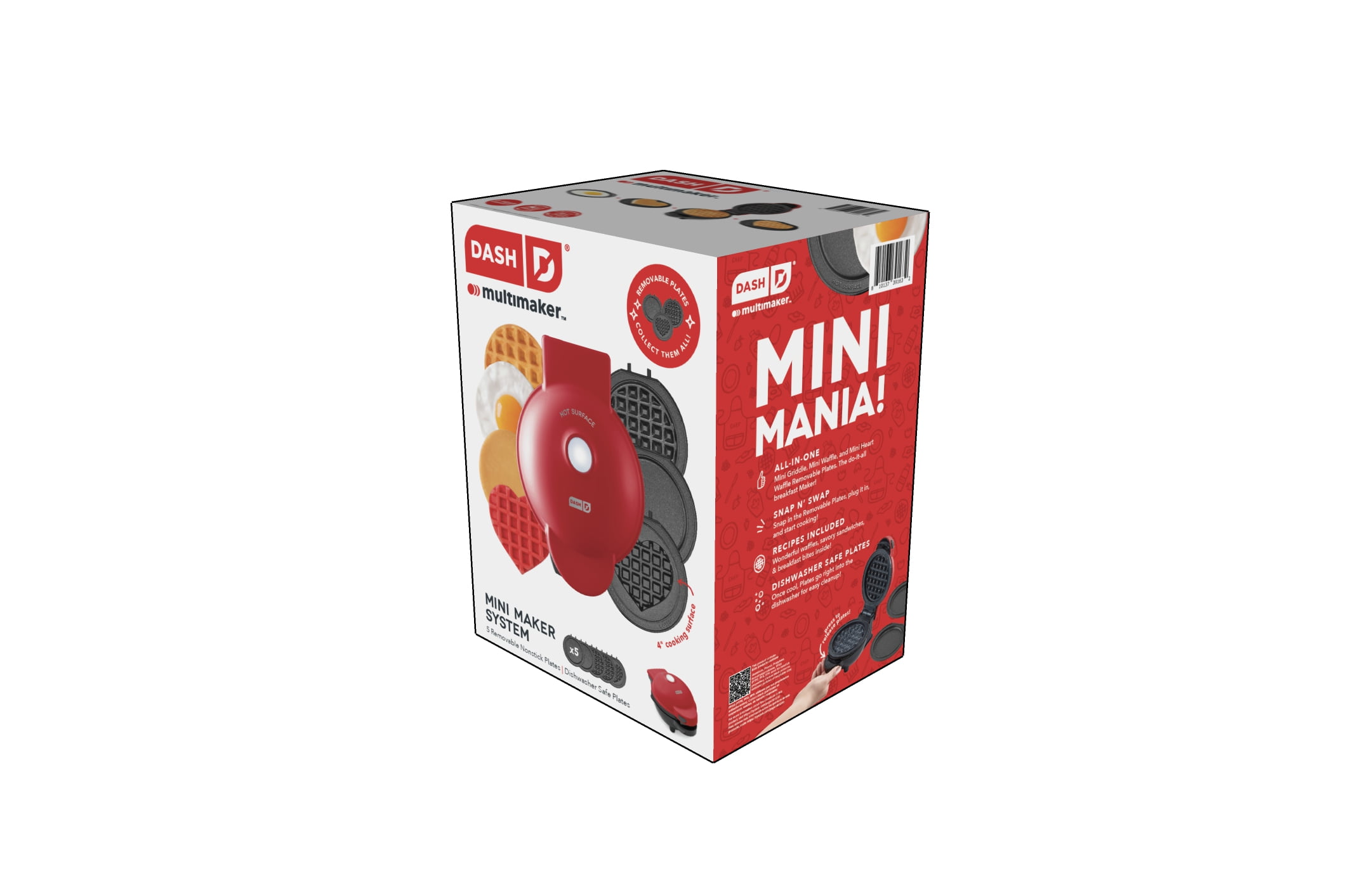 Dash Multimaker Mini System - Waffle Maker with Five 4” Removable Plates: Waffle Iron & Griddle, 4-in-1 Mini Waffle Maker for Kids and Families, Red