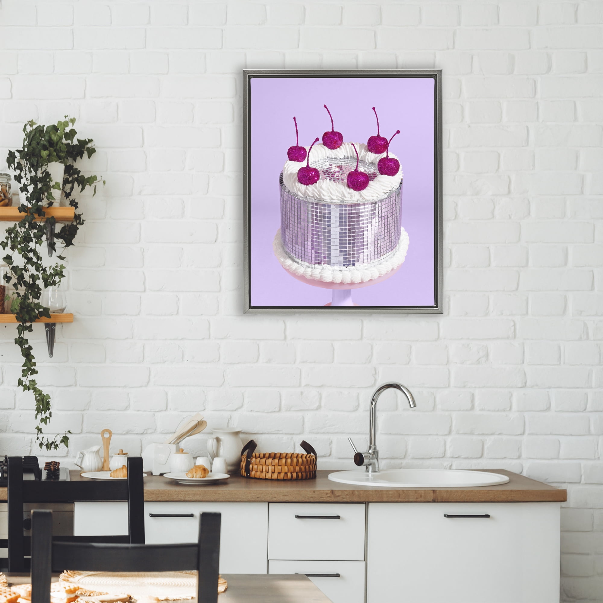 Stupell Industries Gleaming Disco Cake Gray Framed Floater Canvas Wall Art, design by LISH Creative