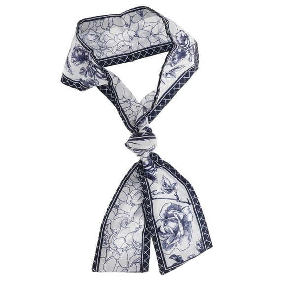 Unique Bargains 1 Pc Scarf Headband Printed Design Neck Scarf for Women Navy Blue White