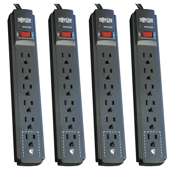 4 Pack Tripp Lite TLP606B 6-Outlet Surge Protector (6Ft Cord)