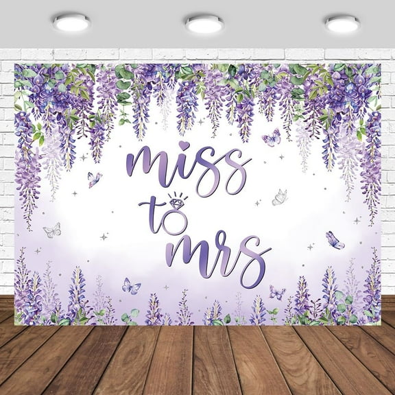 Purple Lavender Miss to Mrs Wedding Backdrop Purple Floral Butterfly Bridal Shower Photography Background Bride to Be Engagement Party Decorations Banner Supplies Photo Booth Props