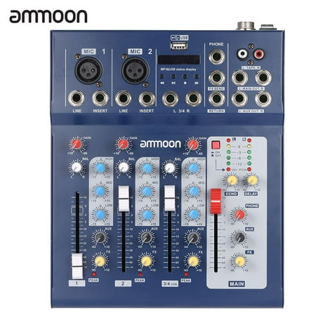 ammoon F4-USB 3 Channel Digital Mic Line Audio Mixing Mixer Console with 48V Phantom Power for Recording DJ Stage Karaoke Music