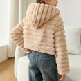 thumbnail image 2 of OGLCCG Girl's Faux Fur Coat Long Sleeve Button Front Fuzzy Hooded Cropped Jacket Fall Winter Fluffy Sherpa Coat(Khaki,12-13Years), 2 of 8