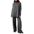 thumbnail image 3 of Womens Knit Lounge Set 2 Piece Sweater Top and Wide Leg Pants Soft Cozy Outfit for Fall Winter Black & Gray M, 3 of 8