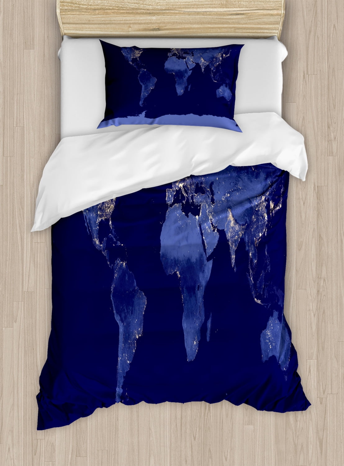 World Map Duvet Cover Set Twin Size, Earth Illustration in Monochrome ...
